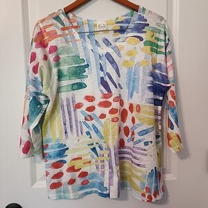 Et' Lois Island Breeze Colorful Art To Wear Knit Top Sleeve Size L Blouse